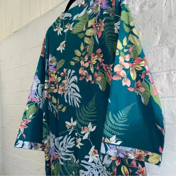 Miss Elaine Size Large Zip Up Dress - Floral Pattern with Pockets Green Colorful - Picture 8 of 13